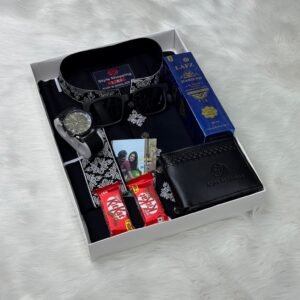 কালো-২ কালার পাঞ্জাবী কম্বো সেট, ঘড়ি, মানিব্যাগ, পারফিউম, চশমা, চকোলেট ও চিরকুট
