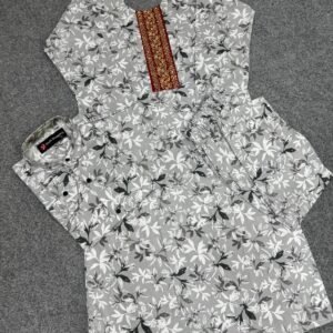 অ্যাশ কালার ম্যাচিং জামা+পায়জামা+শার্ট কাপল ড্রেস