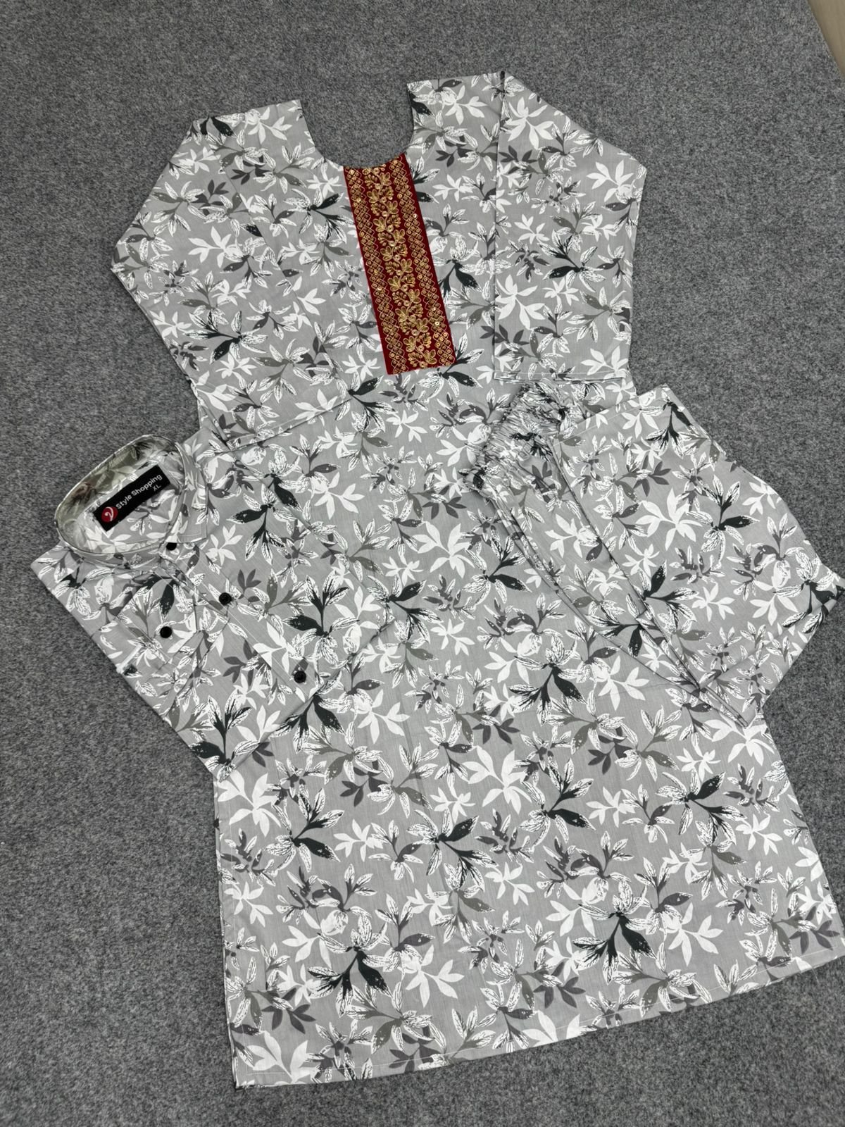 অ্যাশ কালার ম্যাচিং জামা+পায়জামা+শার্ট কাপল ড্রেস