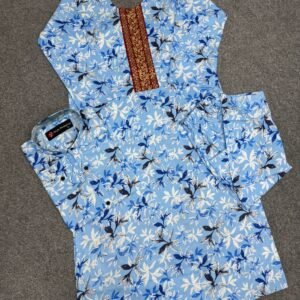 আকাশী কালার ম্যাচিং জামা+পায়জামা+শার্ট কাপল ড্রেস