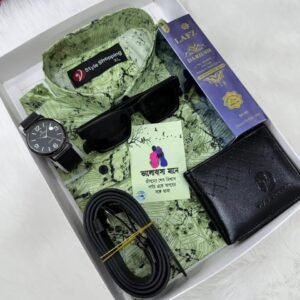 কলাপাতা কালার শার্ট কম্বো সেট, ঘড়ি, মানিব্যাগ, পারফিউম, বেল্ট, চশমা ও চিরকুট