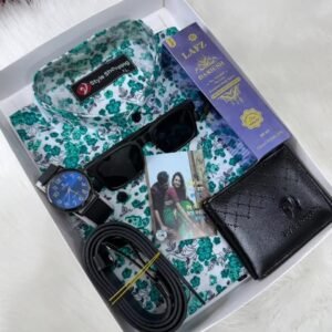 সবুজ শার্ট কম্বো সেট, ঘড়ি, মানিব্যাগ, পারফিউম, বেল্ট, চশমা ও চিরকুট
