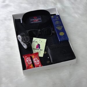 কালো-১ কালার পাঞ্জাবী কম্বো সেট, ঘড়ি, মানিব্যাগ, পারফিউম, চশমা, চকোলেট ও চিরকুট