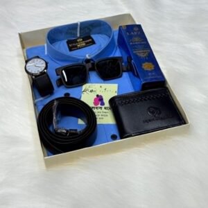 আকাশি কালার শার্ট কম্বো সেট, ঘড়ি, মানিব্যাগ, পারফিউম, বেল্ট, চশমা ও চিরকুট