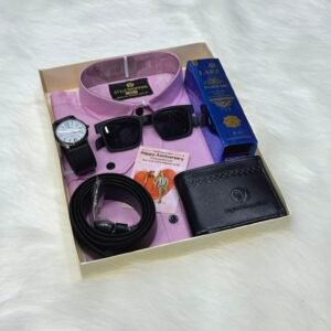 গোলাপী কালার শার্ট কম্বো সেট, ঘড়ি, মানিব্যাগ, পারফিউম, বেল্ট, চশমা ও চিরকুট